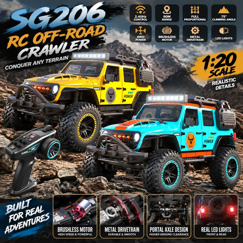 New Hot Sg206max Remote Car 1:20 Brushless Four-Wheel Drive High-Speed Off-Road Vehicle Full Proportion Remote Control Toy
