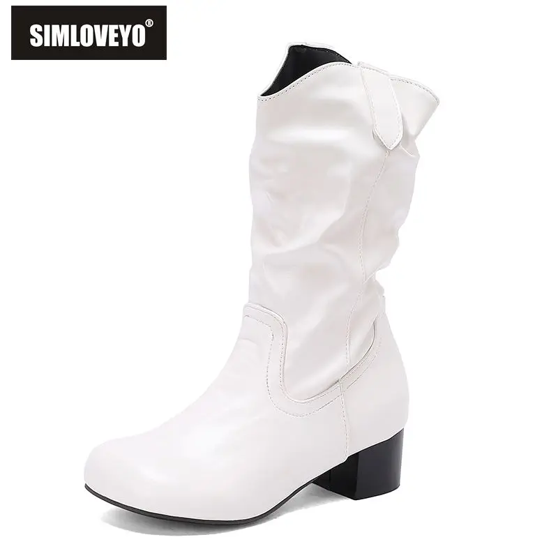 

SIMLOVEYO Design Женские ботильоны до середины икры с круглым носком, 4 см, на массивном каблуке, без шнуровки, плиссированные, большого размера, размер 43 45 46 47 Dating Bota Yellow