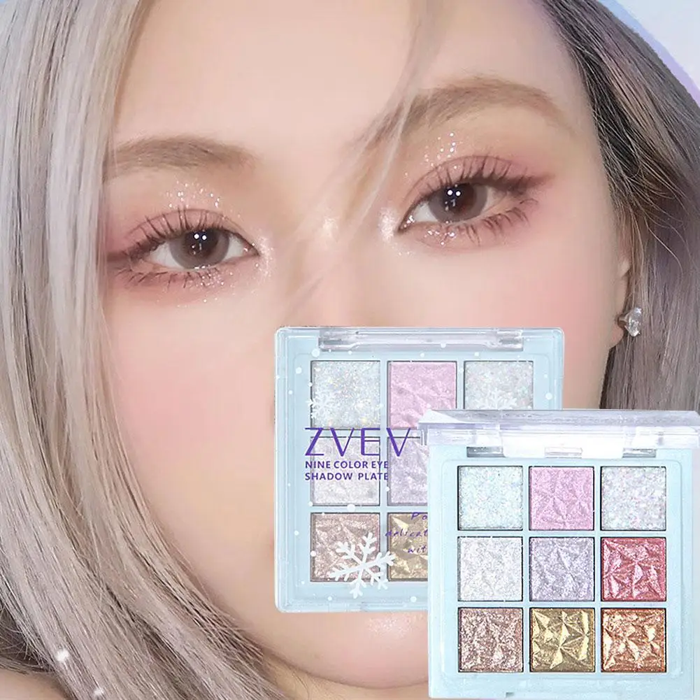 9 Colors Eyeshadow Highlight Silkworms Blusher Palette Comestics Shadow Eye Waterproof Snowflake Pink Blue Shining F7a3