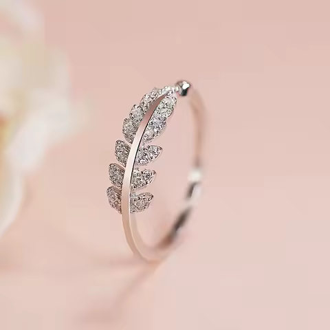 925 Sterling Silver Diamond Leaf Opening Ring, Women's Fashion Ring, Personalized Light Luxury Index Finger Ring, Birthday Gift
