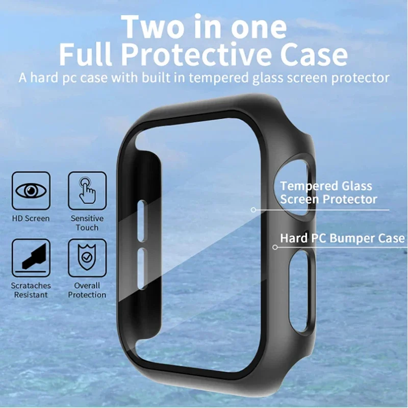 Etui z osłoną ekranu ze szkła hartowanego do Apple Watch Case 8/7/6/SE/5/4/3 iWatch Protective Cover 45mm 41mm 44mm 40 42 38mm