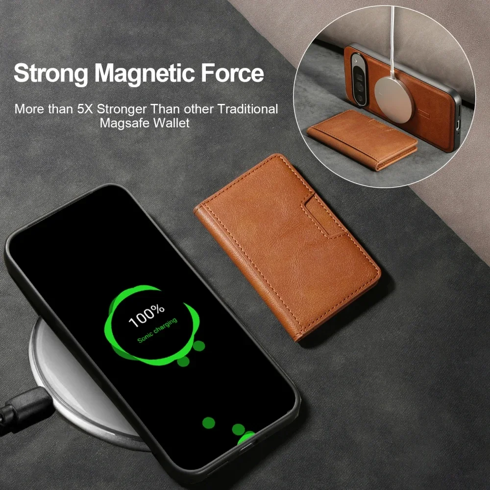 Magnetic Solid Color Leather Phone Cover For Google Pixel 9 Pro XL/Pixel 8 Pro/Pixel 8A With Detachable Flip Card Case