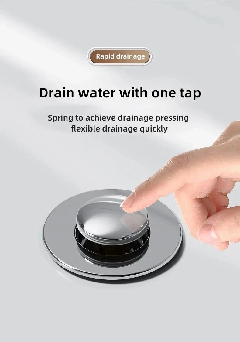 2PCS Washbasin Leak Plug, Stainless Steel Odor Proof Bouncing Core, Press Type Sink Drain, Universal Accessory for Washbasin