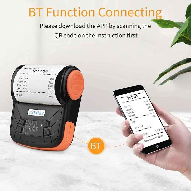 80mm Thermal Printer Portable Mini Receipt Ticket Mobile Pocket Bill Printer Bluetooth Wireless Android Phone PC Mini Printer