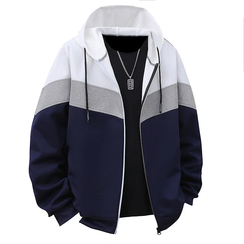 

Men's Retro Color-Block Hooded Cardigan Spring Autumn Casual Sporty Hooded Jacket Trendy Coat