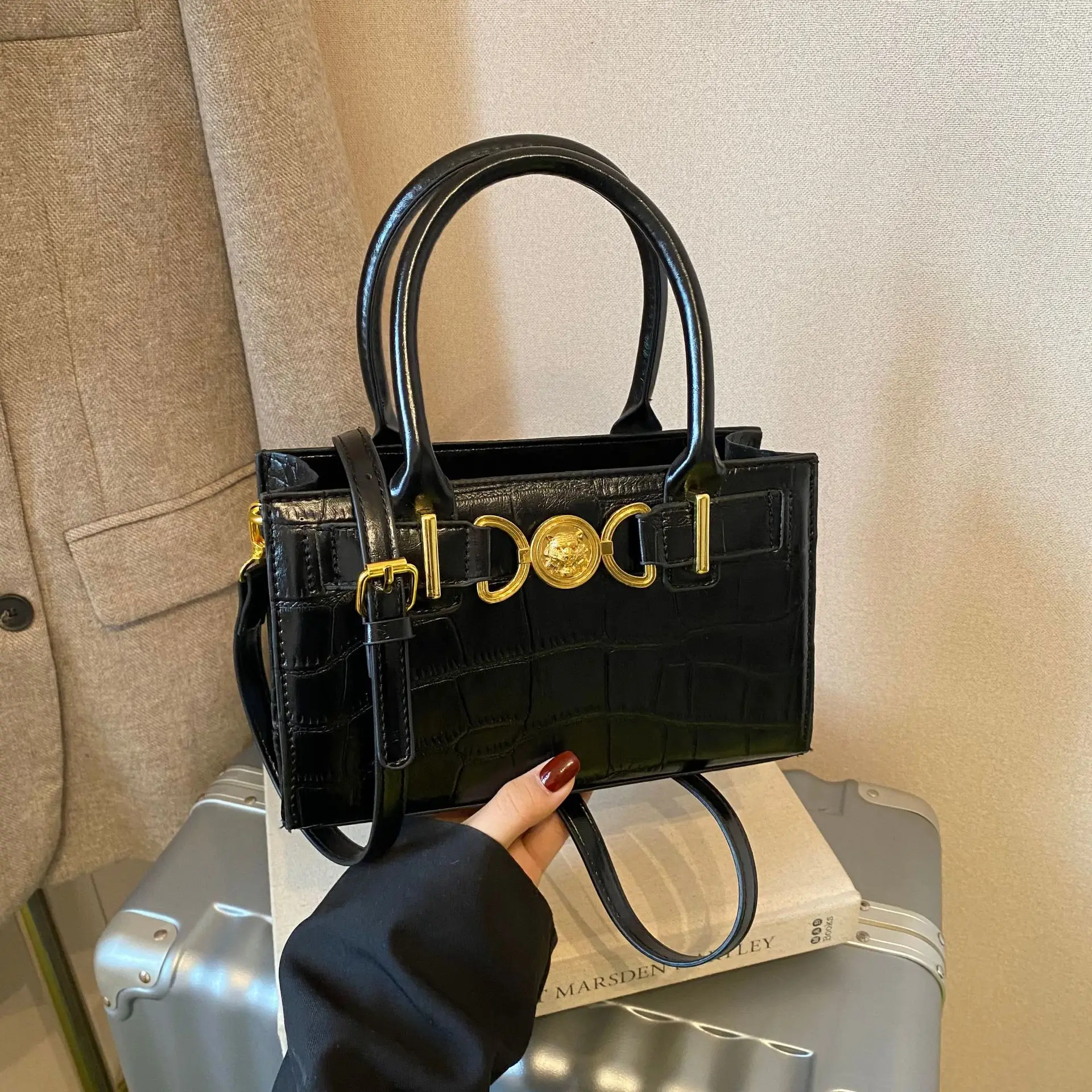 

Unique Plaid Small Handbag Vintage-Style Square Purse with Top Handle, Elegant Checkered Crossbody Bag for Women