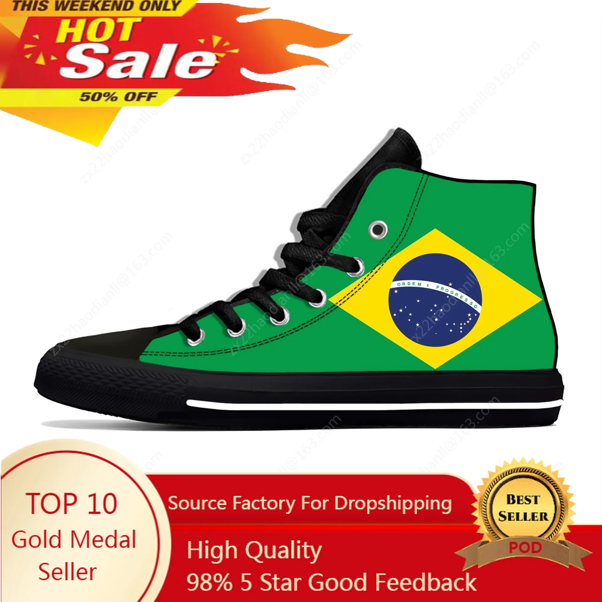 

Brazil Flag High Top Sneakers Mens Womens Teenager Casual Shoes Canvas Running Shoes 3D Printed Breathable Lightweight shoe
