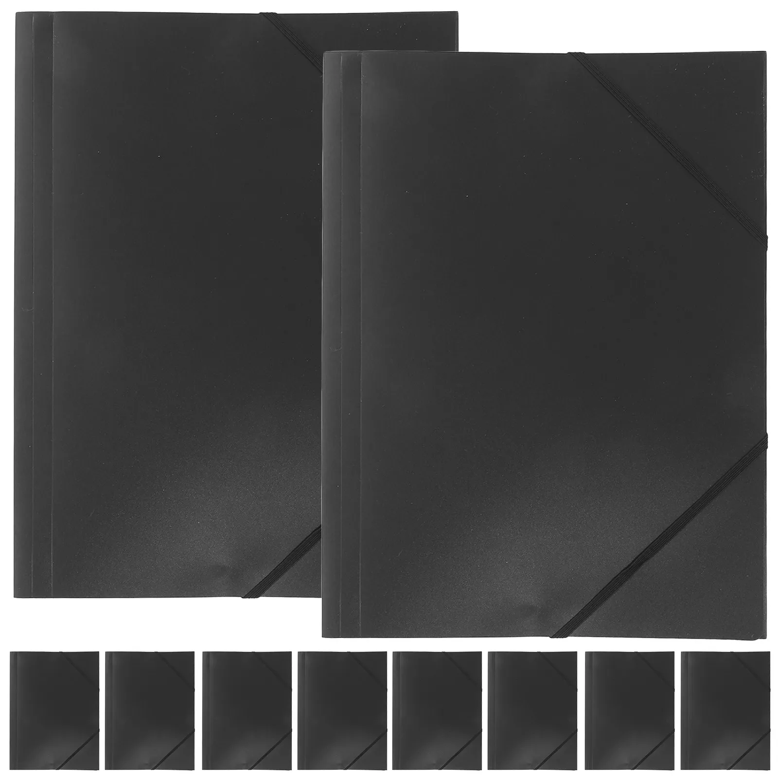 10Pcs A4 Document Folder Elastic Band Closure Black Portable Paper Organizer for School Office Business Exam Papers