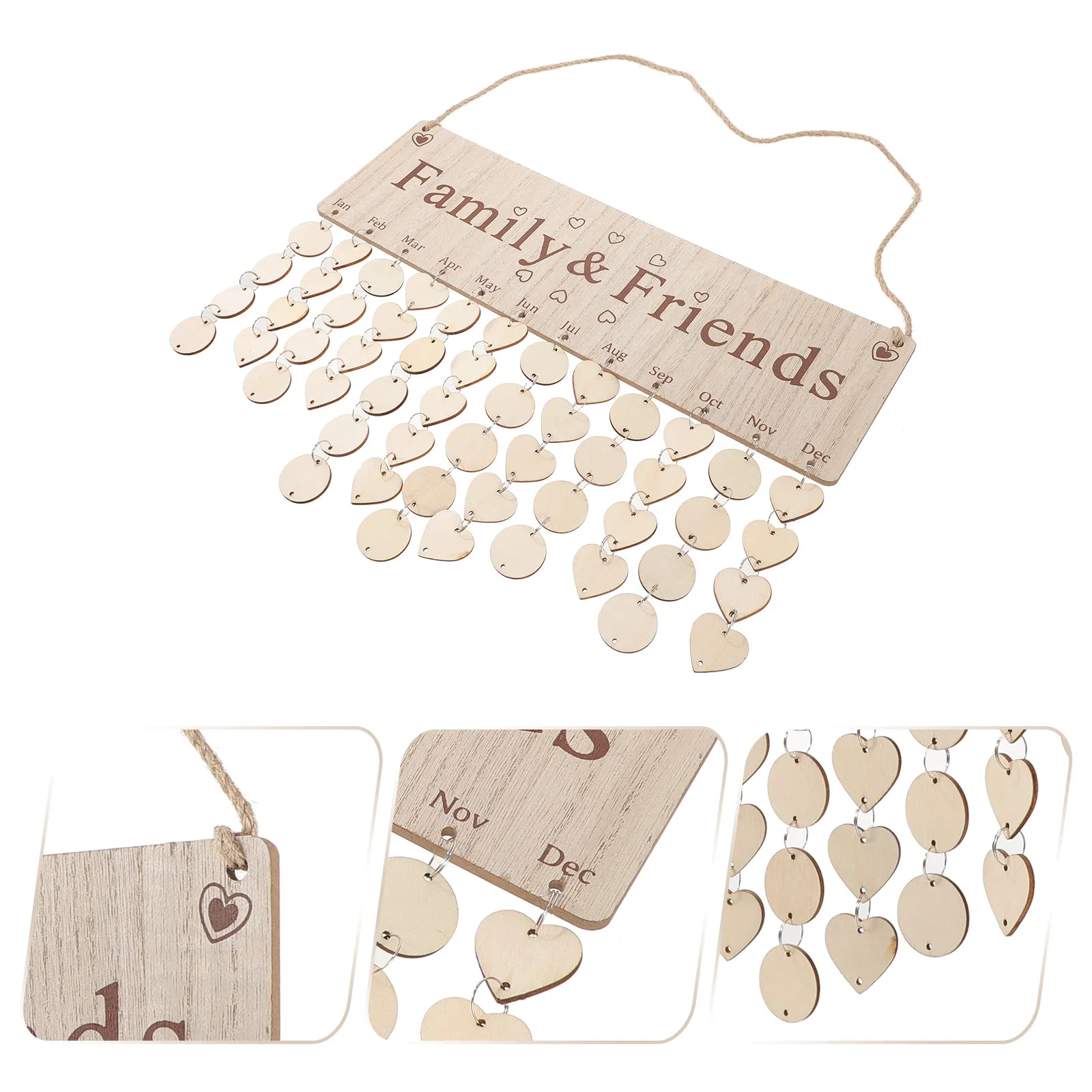 

1Set Untreated Wood Hearts Circles Discs Hanging Calendar DIY Wall Decor for Birthday Reminder Mother's Day Gift Office
