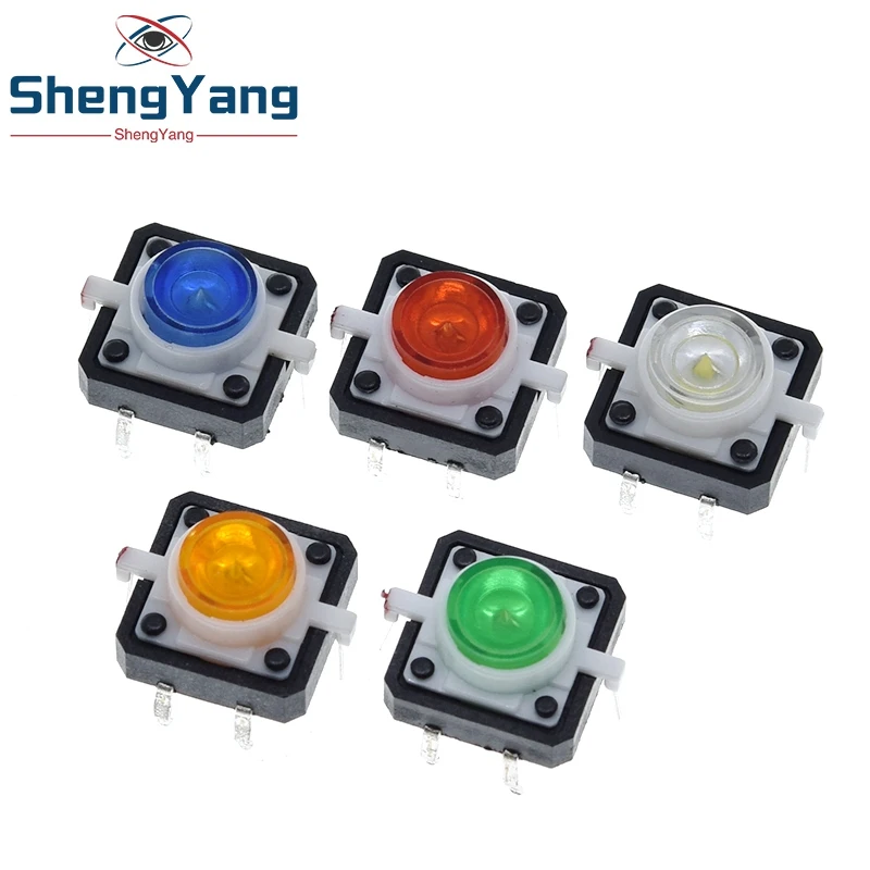 TZT 5PCS 12X12X7.3mm Tactile Push Button Switch Momentary Tact LED 5 Color  12*12*7.3mm 12*12*7.3 Red Green Blue Yellow White 