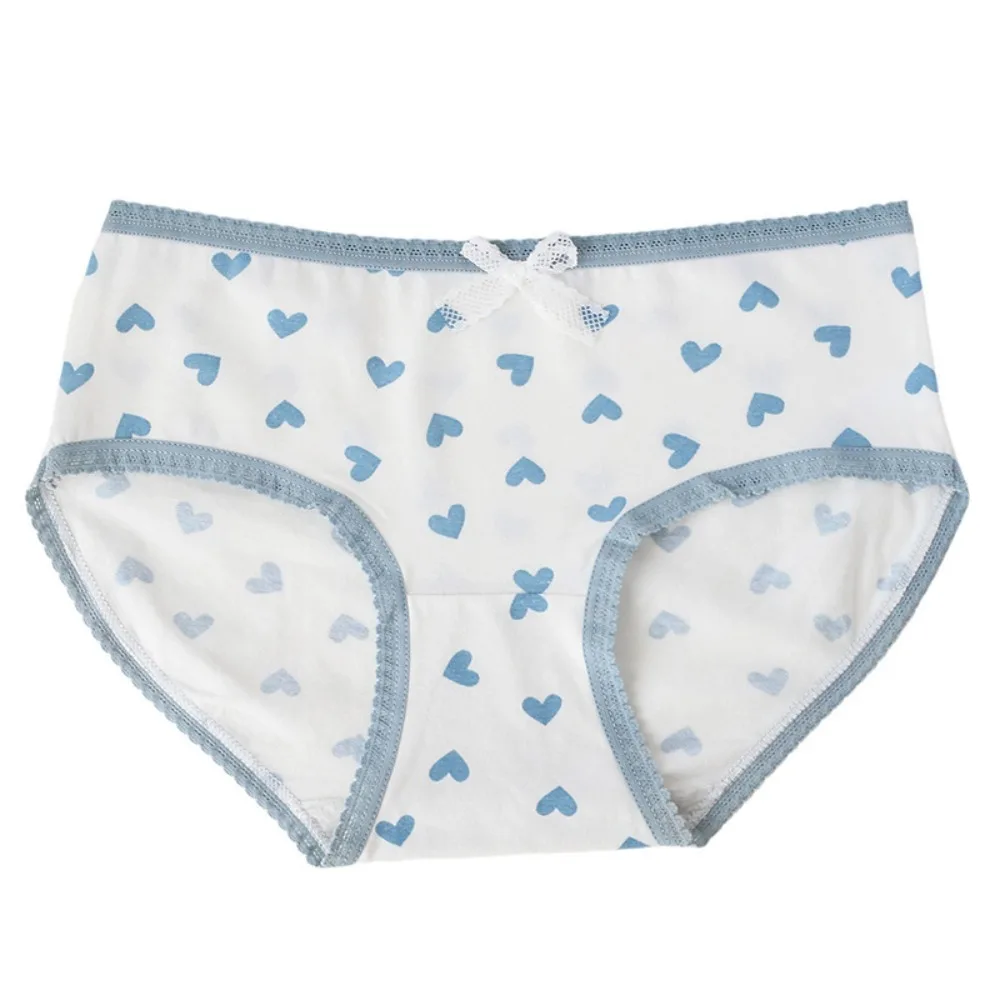 Lingerie Cotton Crotch Underwear for Women Mid-waist Love Heart Women's Sweet Panties Grid Bow Lace Briefs Lady
