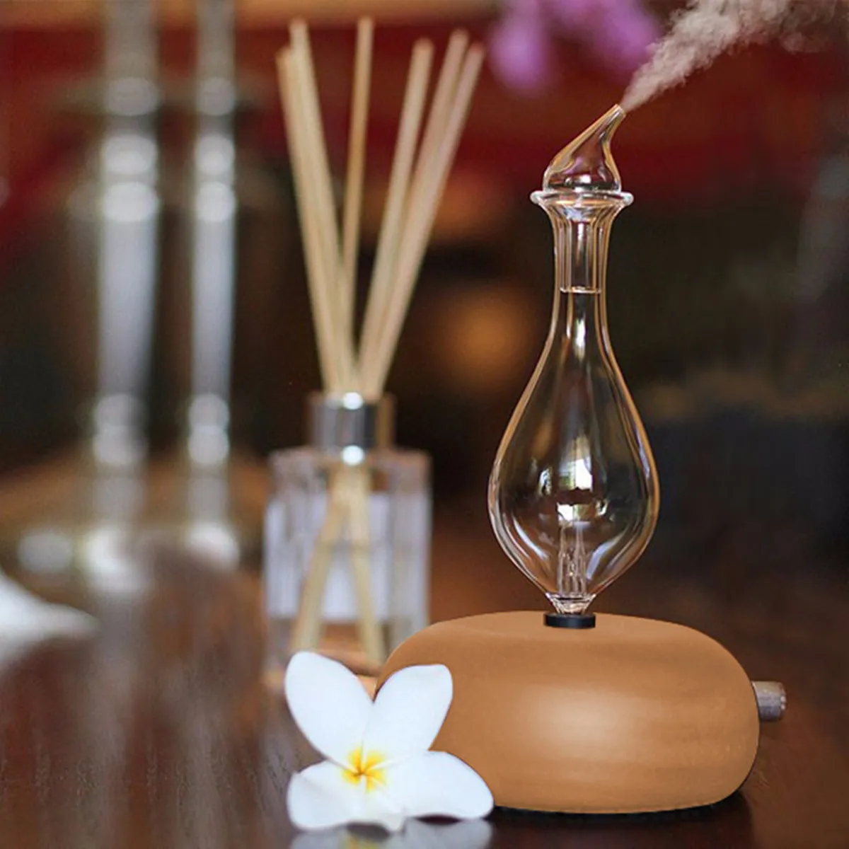 Waterless Essential Oils Diffuser Aromatherapy Fragrance Diffuser Without Water Wooden Glass Aroma Nebulizer Vaporizer for Home