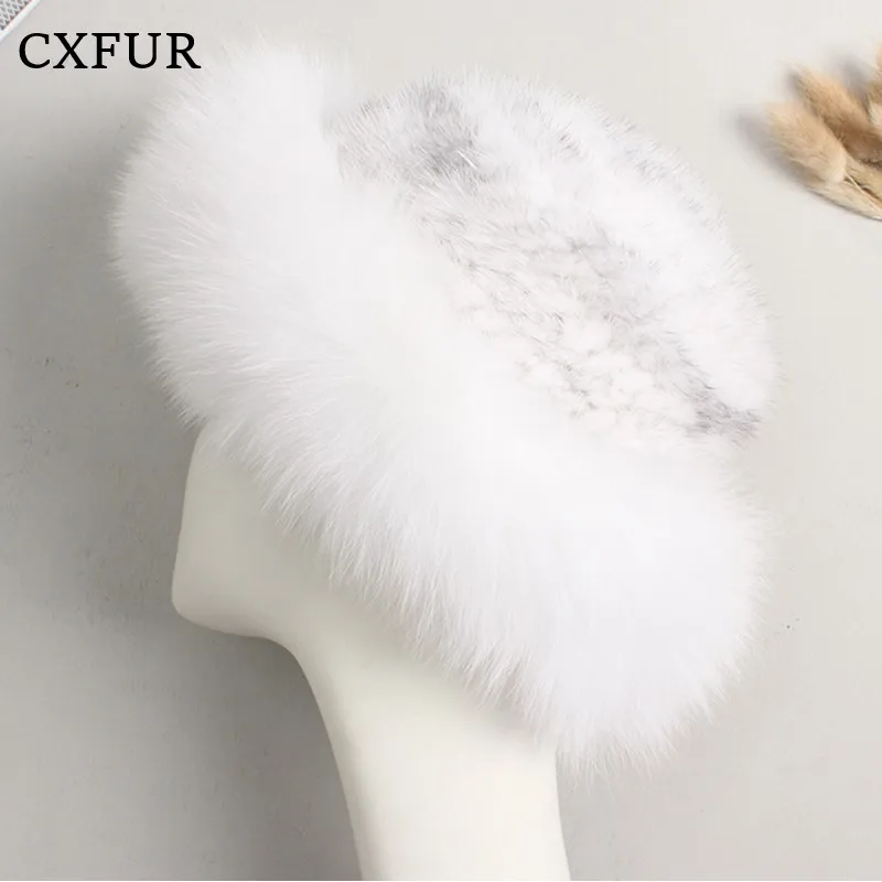 

Women Fox Fur Around Hand Knitted Real Mink Fur Beanie Hat CX-C-209A