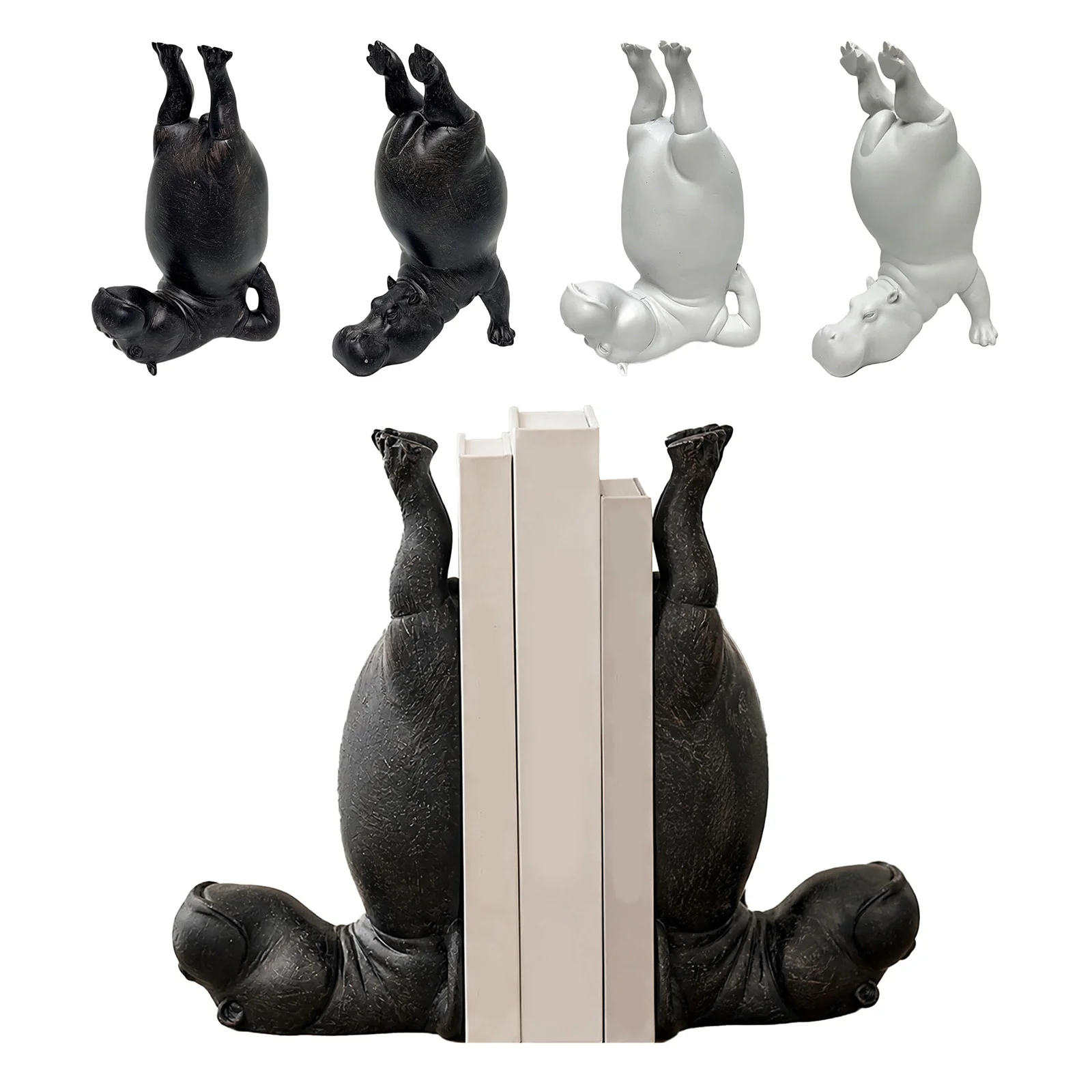Resin Yoga Hippo Bookend 8.27-Inch Tall Support & Stable Build Creative Hippo Ornament for Living Room Bookshelf Storage