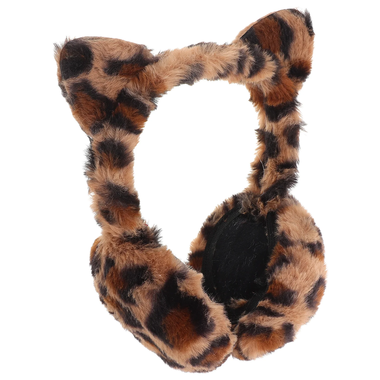 Leopard Print Women Faux Fur Headband Fluffy Warmers Winter Plush Cat Ears Outdoor