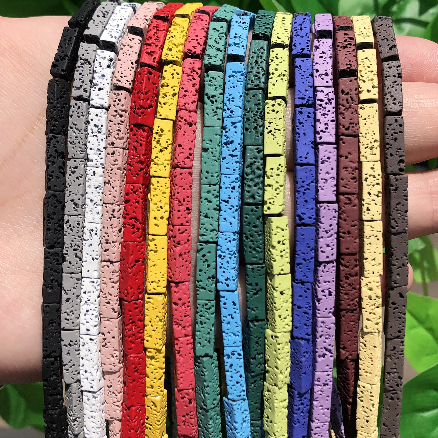 4x13mm Colorful Natural Volcanic Rock Lava Stone Beads Rectangle Cube Shape Loose Beads for Jewelry Earrings Making Bracelet DIY