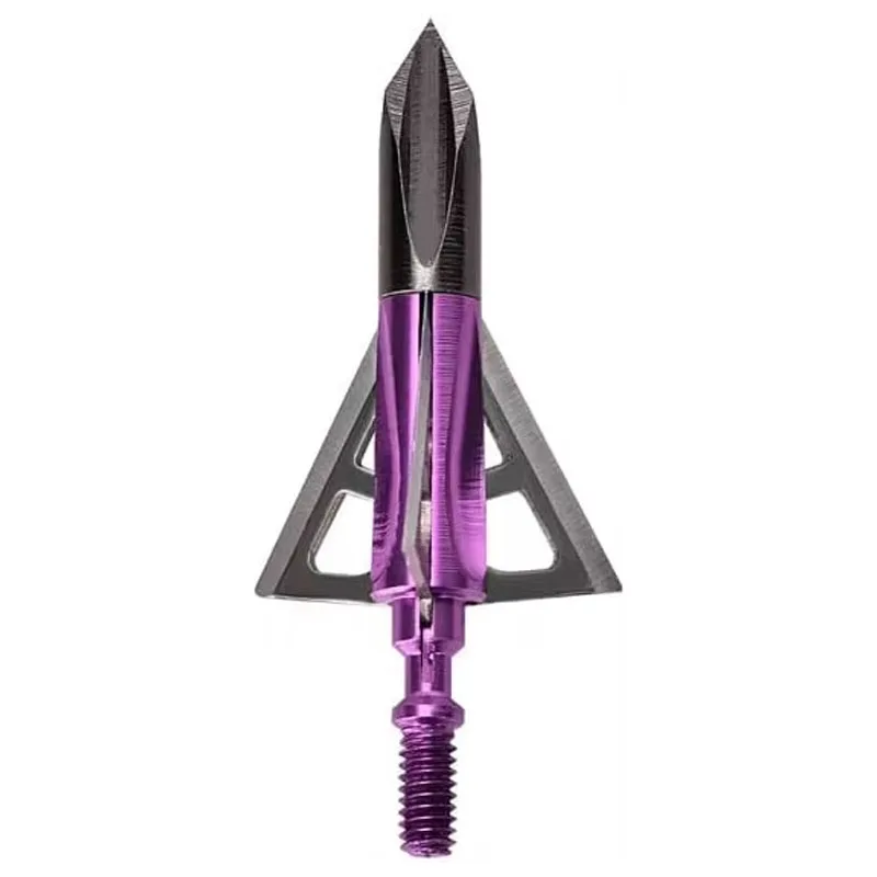 Broadheads Archery Mechanical Broadheads 100 Grain Fixed 3Blades,Purple Ferrule, for Big Hunting Games, Screw-in Install, Pack of 6