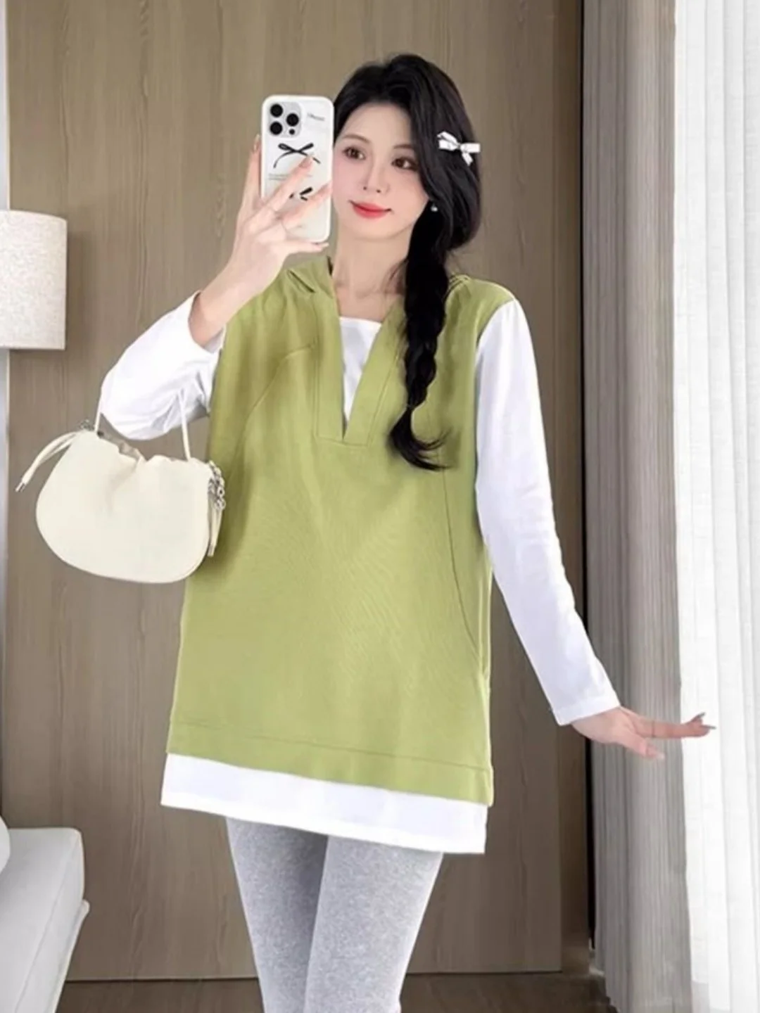 

Мягкая толстовка оверсайз с капюшоном для полных, скрывающая живот, комплект из двух предметов, повседневный, утонченный топ