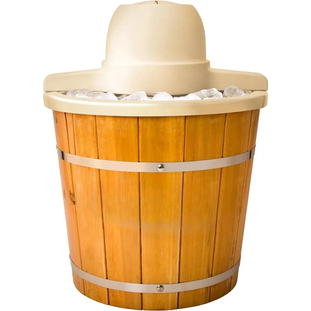 Electric Wood Bucket Ice Cream Maker, 4-Quart