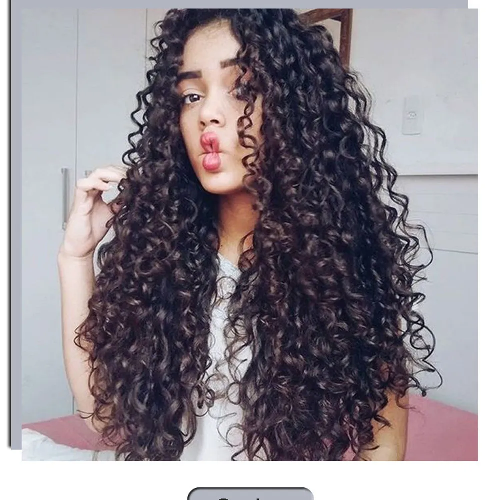 Peruki syntetyczne afro kinky curly średniej długości dla czarnoskórych kobiet, naturalne czarno-brązowe włosy w stylu water curl, odporne na ciepło włókno, peruki cosplay.