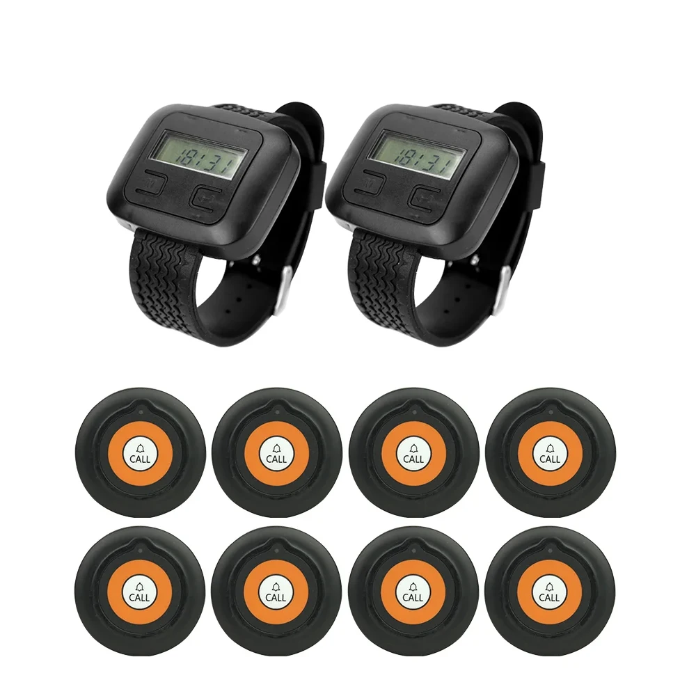 CTW02 2Pcs Wrist Watch Pager 8 Pcs CTT19 Call Button Transmitters Wireless Calling System Service for Restaurant Hotel Cafe Bar