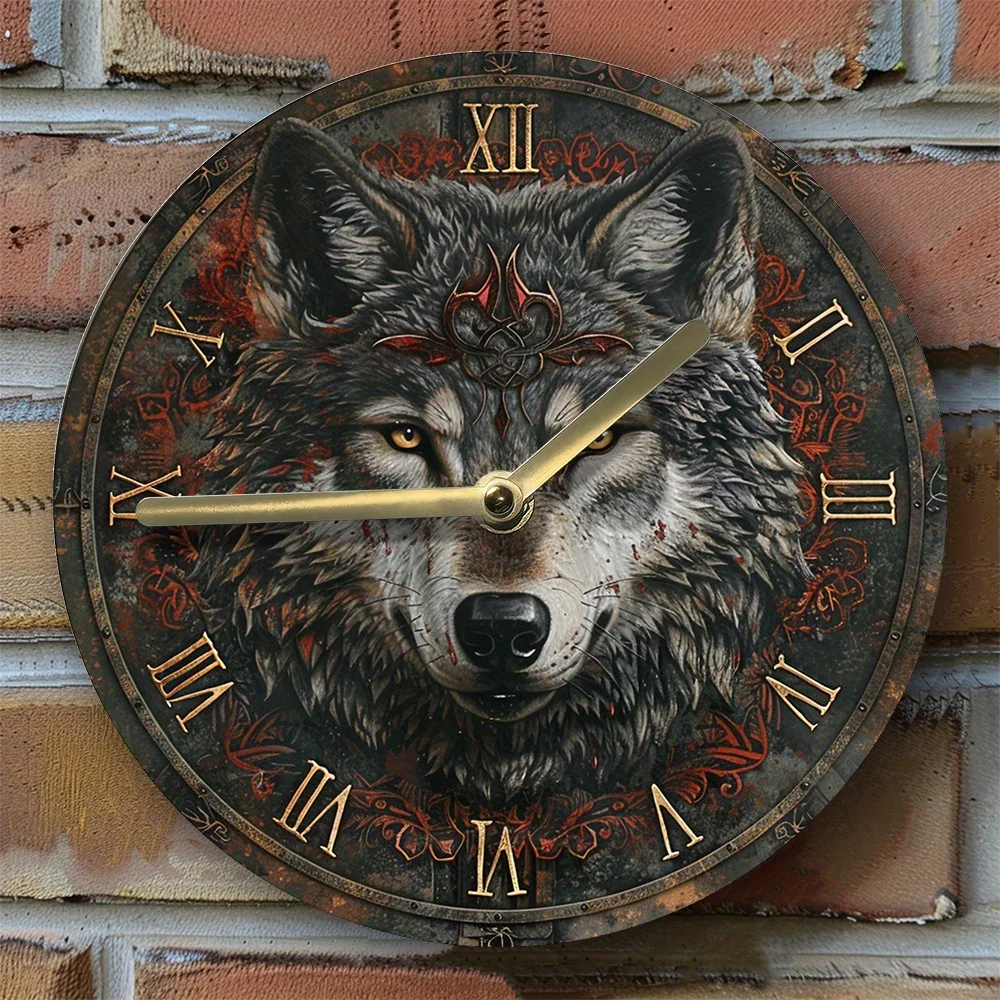 Wolf-Themed Silent Aluminum Wall Clock - Diy, 2D Effects, Perfect for Kitchen Decor & Thanksgiving Gift Wall Clock Modern Design