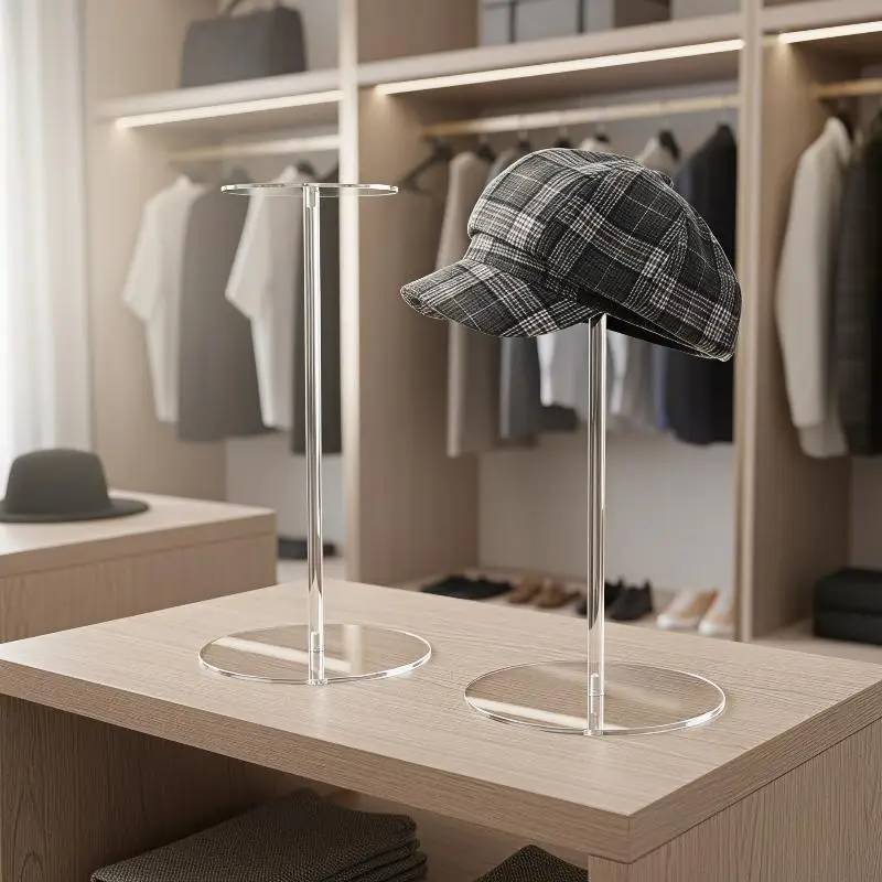 Transparent Acrylic Cap Display Rack Multi-functional Wig Hat Riser Bracket for Home Collection Retail Store Use