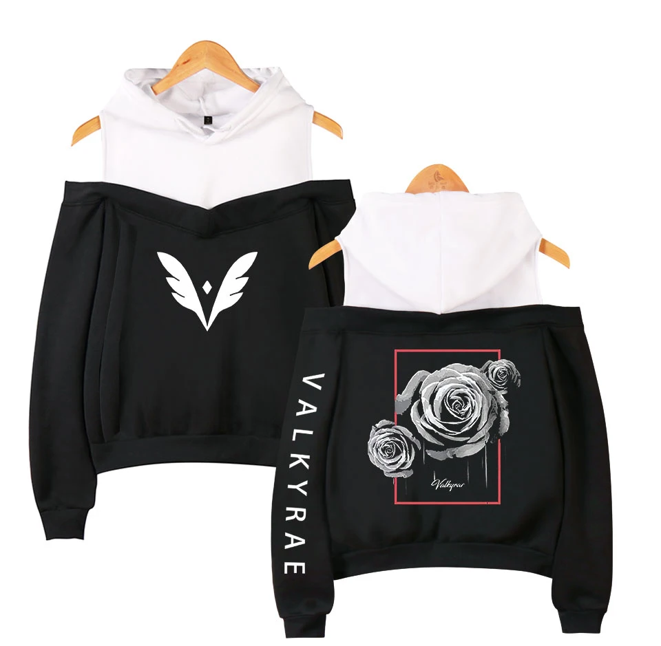 Valkyrae Merch Hoodies Female Off Shoulder Sweatshirt Women's Pullover Harajuku Streetwear 90s Social Star Fashion Clothes