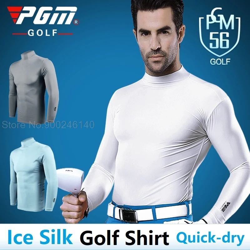 

Pgm Summer Men Golf Ice Silk Shirts Long-Sleeved Sunscreen Tops Breathable Quick Dry Tight Muscle Underwear Cooling Training Tee