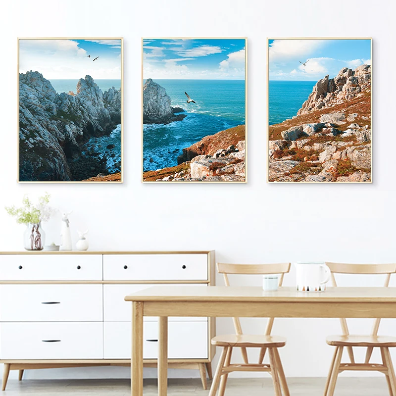 

3Pcs/Set Sea, Mountain and River Canvas Poster Wall Art, Picture Wall Decoration, Modern Interior Home Decoration Paintings