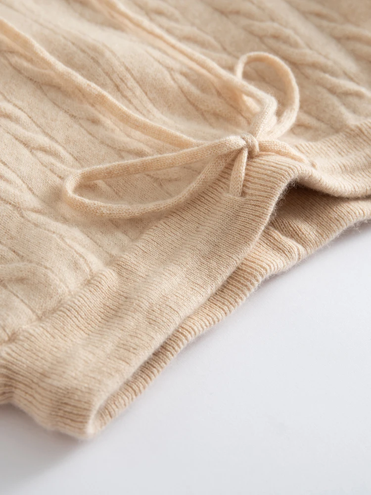 TLOML New Women's 100% Cashmere Knitted Cable Knit Bloomers Pants Autumn Winter Soft Warm Comfy Casual Trousers Cashmere Pants