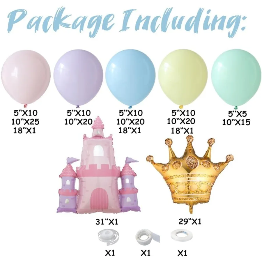 Princess Birthday Party Decorations 150Pcs Pastel Macaron Balloon Arch Garland Kit with Crown and Castle Foil Balloon for Princ
