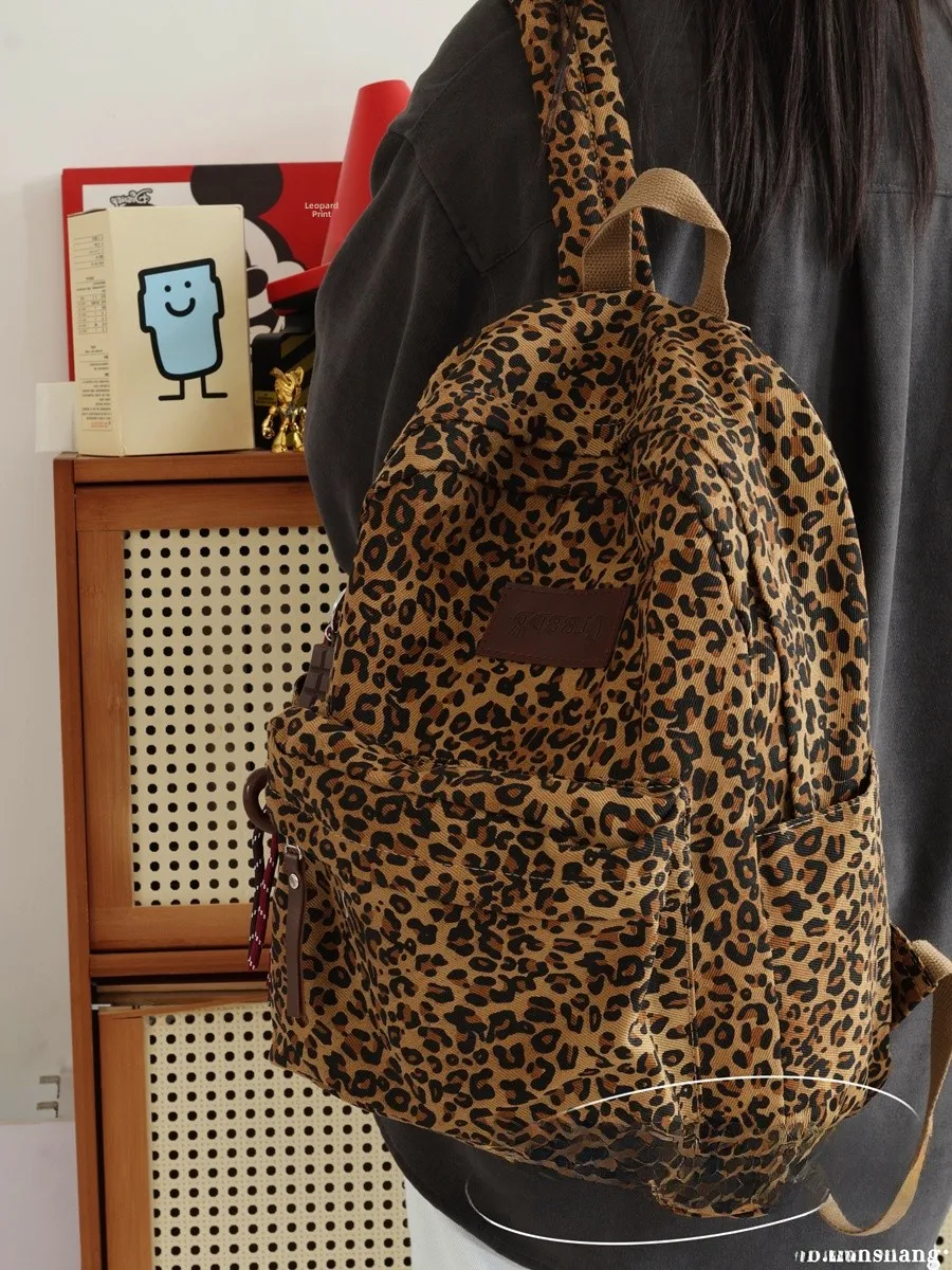 

Женская сумка для книг в американском стиле ретро с леопардовым принтом, большая емкость, увеличенный дизайн для путешествий, легкая сумка для студентов колледжа