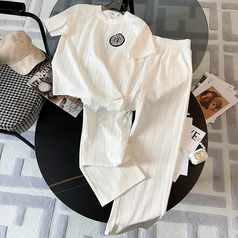 

High-End Fashion Sporty Casual Set Women Summer 2026 New Loose Short Sleeve Elegantly Wide Leg Pants Two-Piece Suit