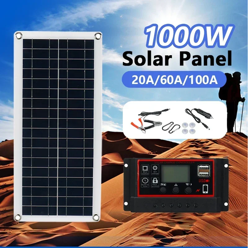 

15W-1000W Solar Panel 12V Solar Cell 20A-100A Controller Solar Panel for Phone RV Car MP3 PAD Charger Outdoor Battery Supply