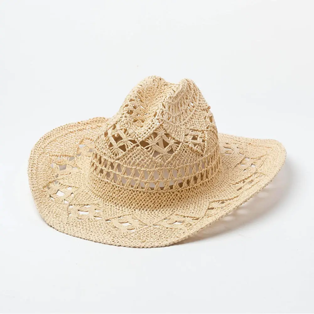 Cap Summer Outdoor Men Women Hand Woven Caps Western Cowboy Straw Hats Wide Brim Breathable Beach Sun Protection Hat Gorras