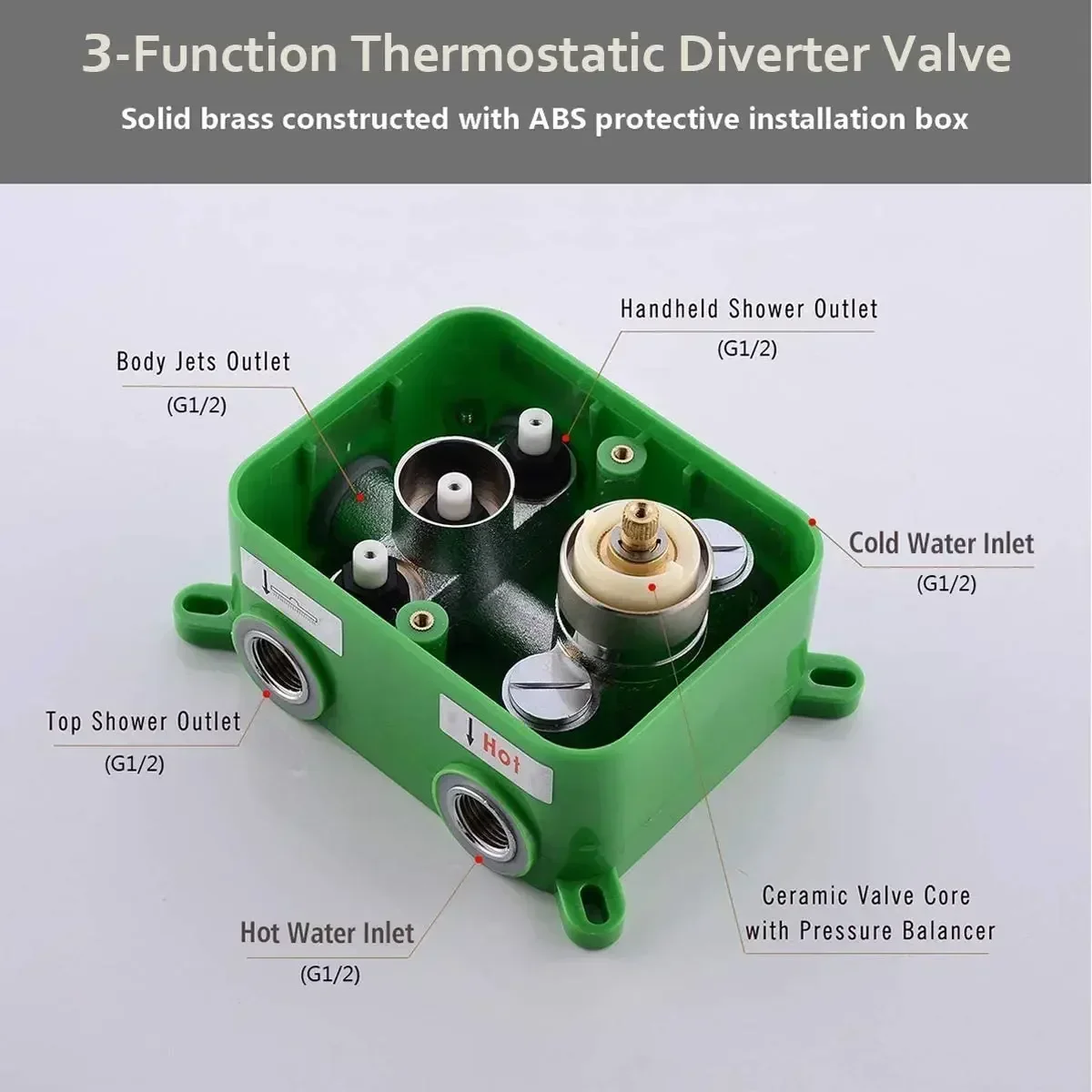 عبر الحدود 3-Way ضغط حراري متوازن صمام دش نحاسي محول المياه يسمح الاختيار المرن للاستحمام في الحمام F #3