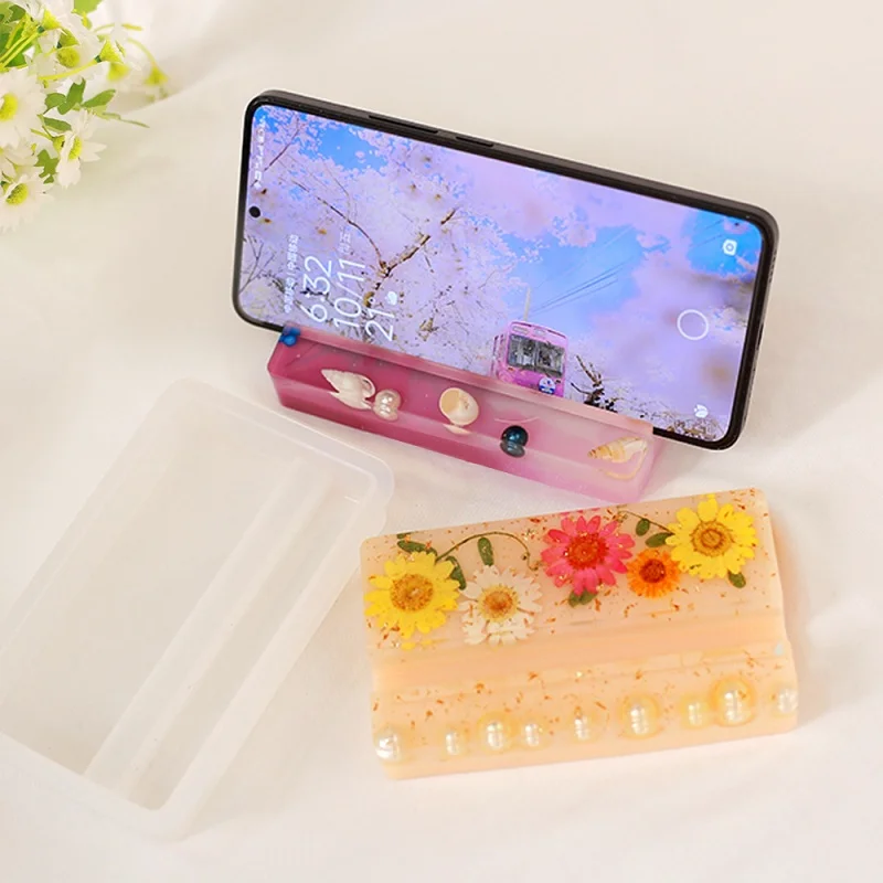 Rectangular Mobile Phone Holder Crystal Epoxy Resin Mold DIY Cell Phone Bracket Cement Silicone Molds Crafts Desk Decoration