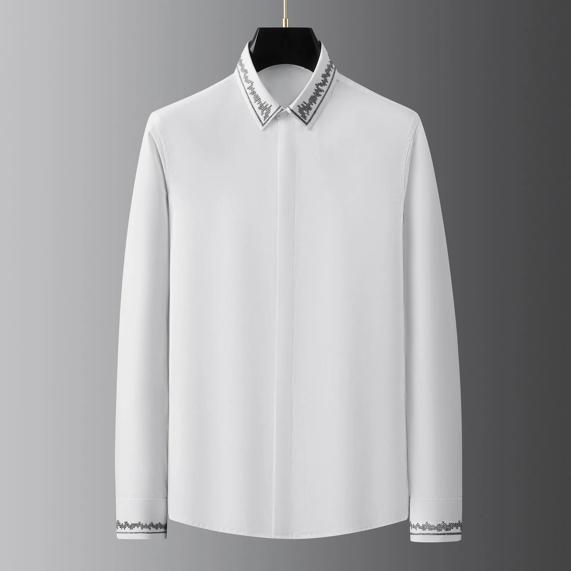 Embroidery Men's Shirt Casual Business Dress Shirt Versatile Long Sleeved Slim Social Party Celebrity Stage Performance Costumes
