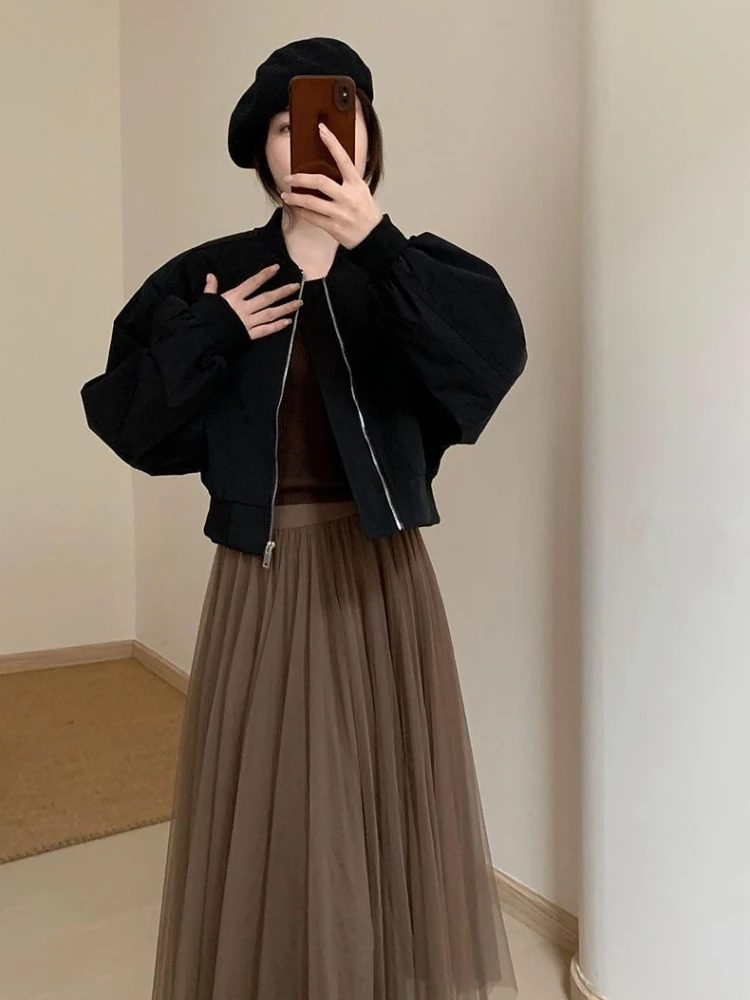 2026 Autumn Korean Style Cropped Baseball Women Slim Fit Short Bomber Coat Fashion Casual Trendy Outerwear