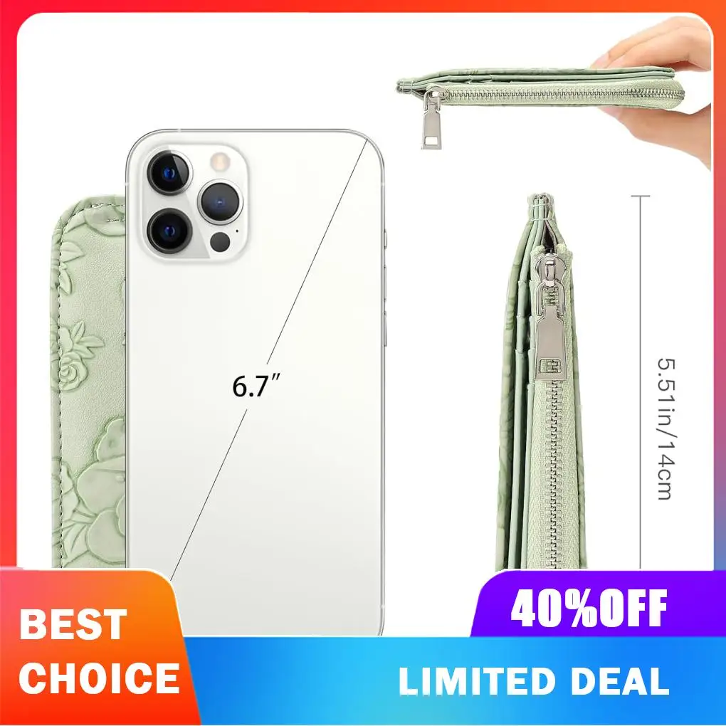Pu Zip Card Holder Embossed Card Case Large Capacity Wallet Daily Matching Embossed Floral