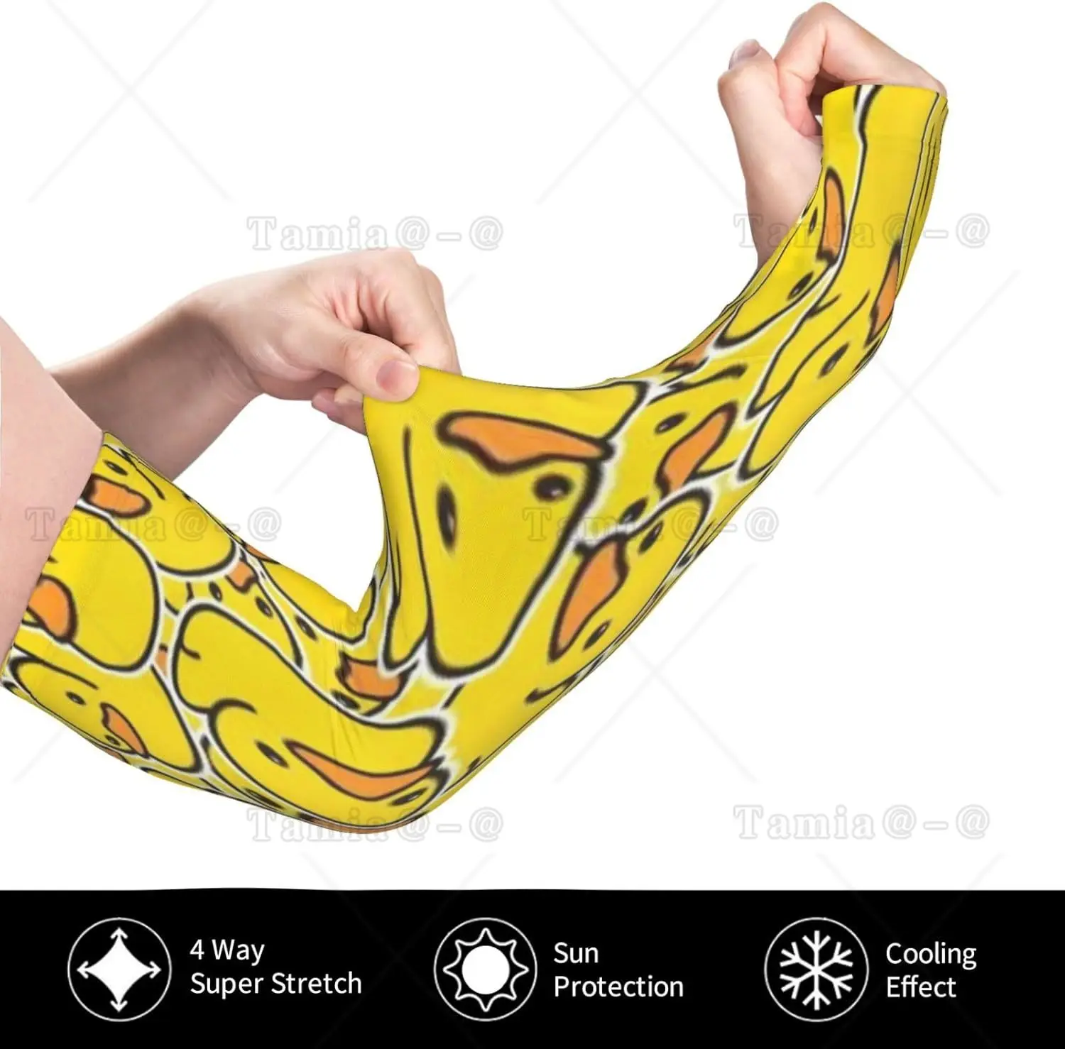 Manicotti per braccioli in anatra gialla cartone animato Protezione UV Sole Manicotti sportivi unisex in seta di ghiaccio