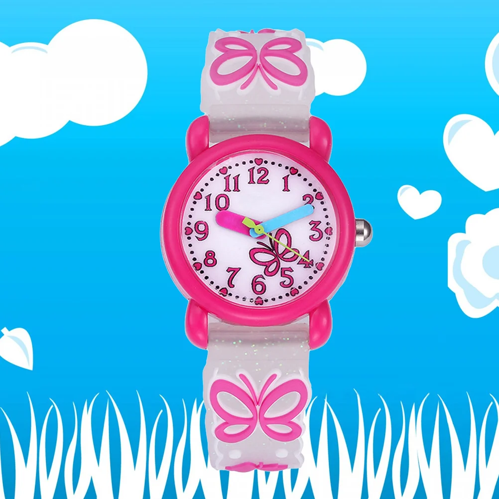 

Waterproof Quartz Watch 3D Cartoon Dinosaur Pattern Kids Wristwatch Gift for Girls Boys Butterfly White Background Rosy