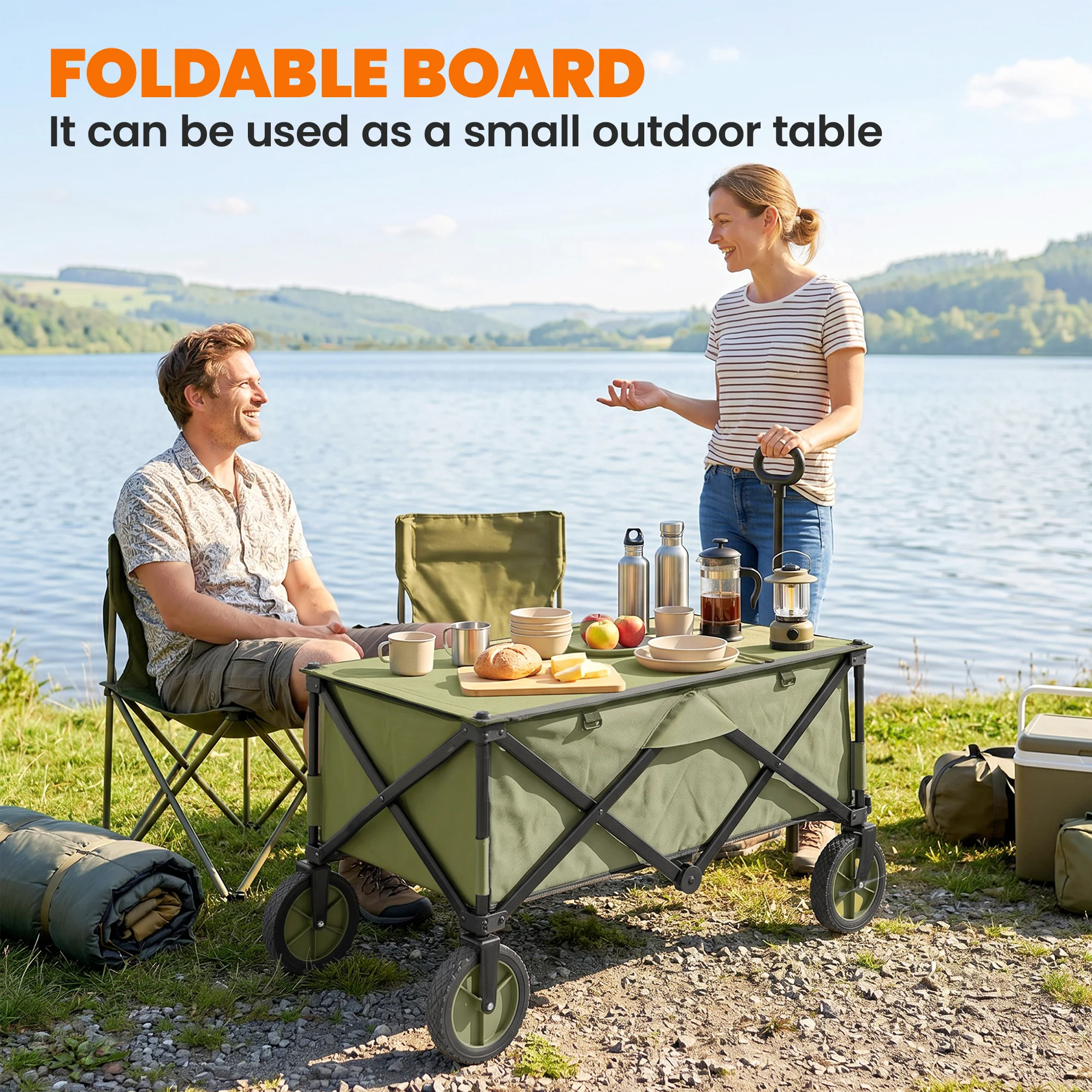 Folding Garden Trolley Collapsible Camping Trolley Steel with Folding Board