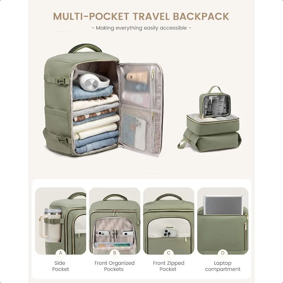 Large Travel Backpack for Women 40L TSA Appd Backpack with 3 Packing Cubes Personal Item Bag Fits 17 Laptop Waterresistant Carr