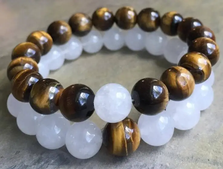 50pcs 10mm natural White Jade Tiger's bead Bracelet Cuff Wrap Wear Unique Party Eco-Friendly Men Link Prayer