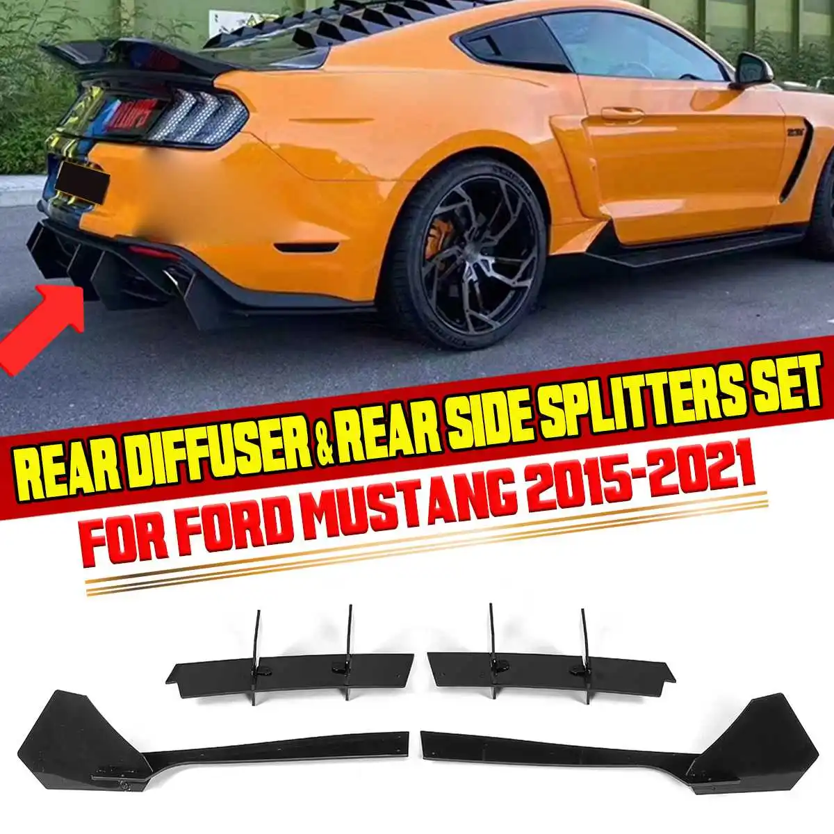 New Car Rear Bumper Lip Diffuser Spoiler Chassis Deflector Rear Side Splitters Apron Flaps For Ford For Mustang 2015-2021