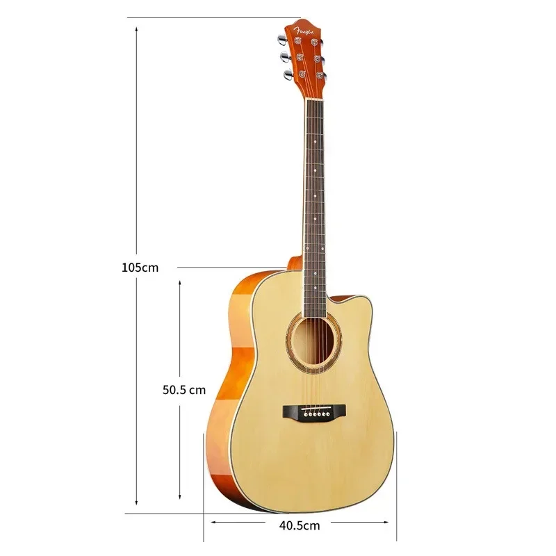 41 Inch Acoustic Guitar  Pickup Beginner 6 String Folk Guitar High Gloss Guitar Acoustic Wood Polished Mirror