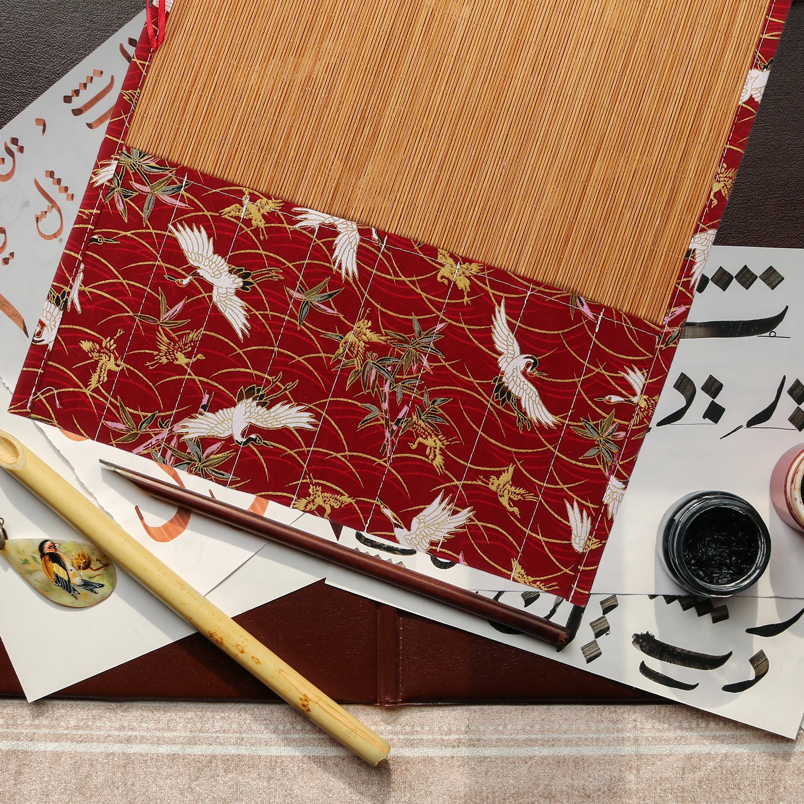 فرشاة الخط قلم رصاص نشمر سعة كبيرة قماش الخيزران القلم المنظم حقيبة لرسم فرش الرسم لوازم الفن