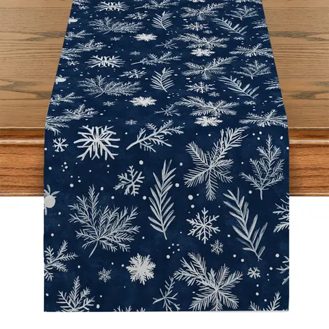 Christmas Blue and White Snow Fir Table Runner Kitchen Table Decor Farmhouse Dining Table Runners Wedding Party Decorations